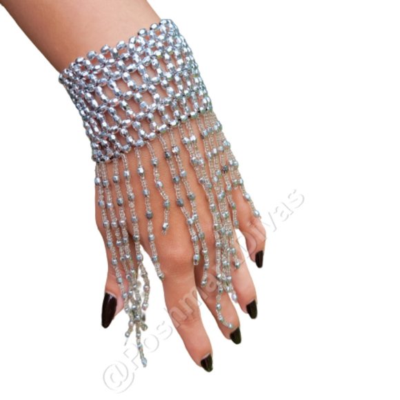 SilverTassel Choker Necklace & Arm Wrist Jewelry Accessory Halloween NEW - Picture 6 of 15